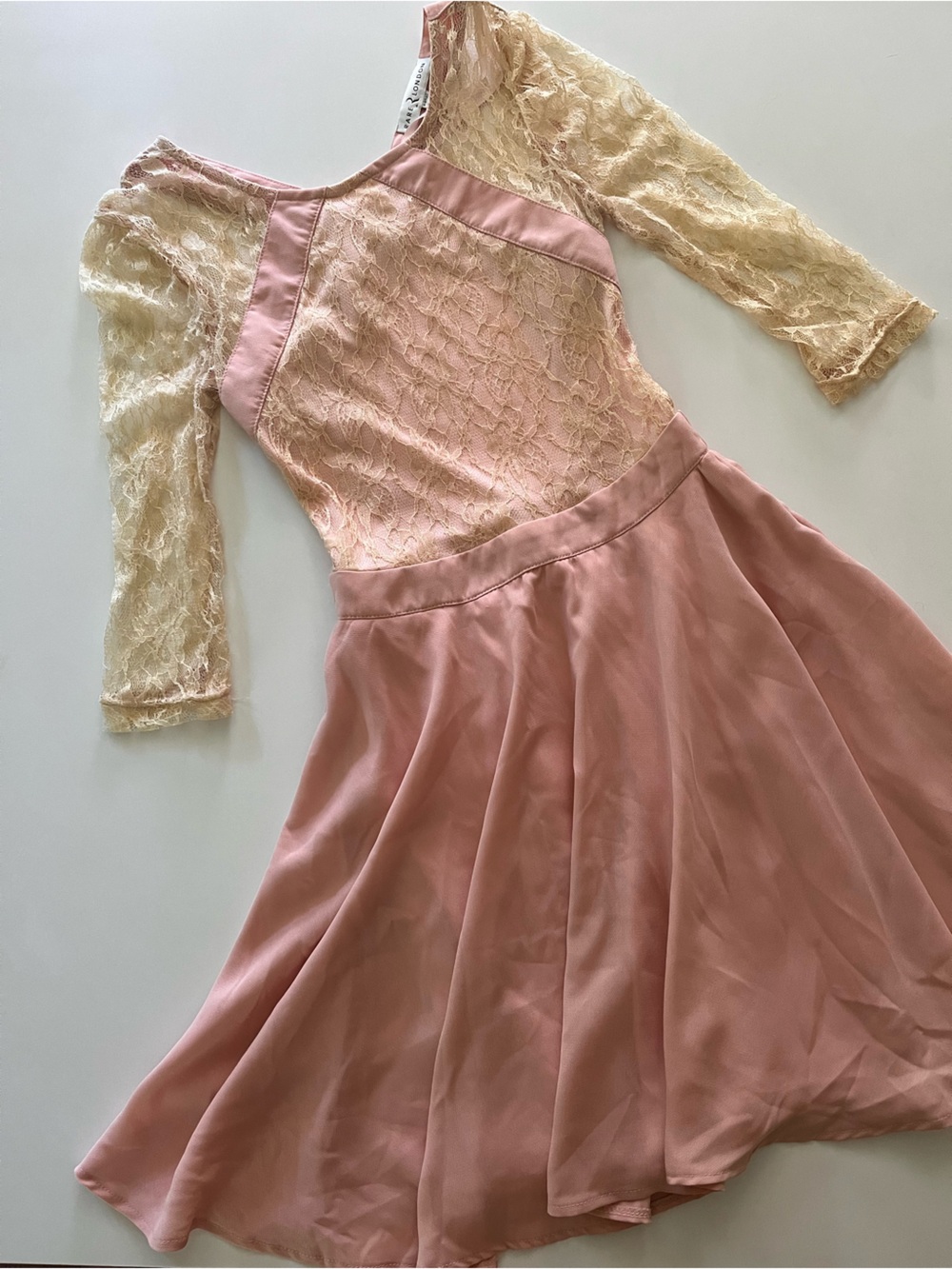 Y2K Pink Mini Dress, Cream Lace Bodice & Sleeves, Open Back Detail, Size 2, NWOT